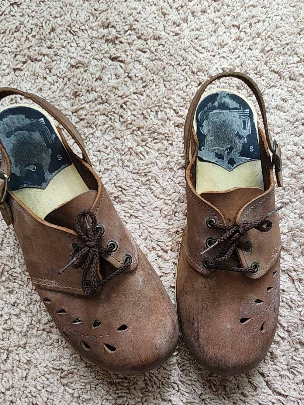 Size 7.5 / 8 Handmade Brown Leather Clog-Style Lace-Up Shoes